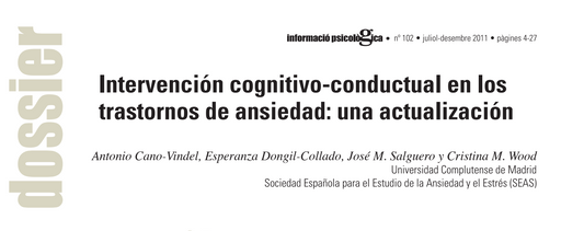 Artículo: "Intervención cognitivo-conductual en los trastornos de ansiedad: una actualización"